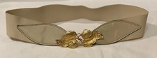 Vintage Beautiful Gold Tone Grape Leaves Buckle On Beige Fabric/Leather Belt