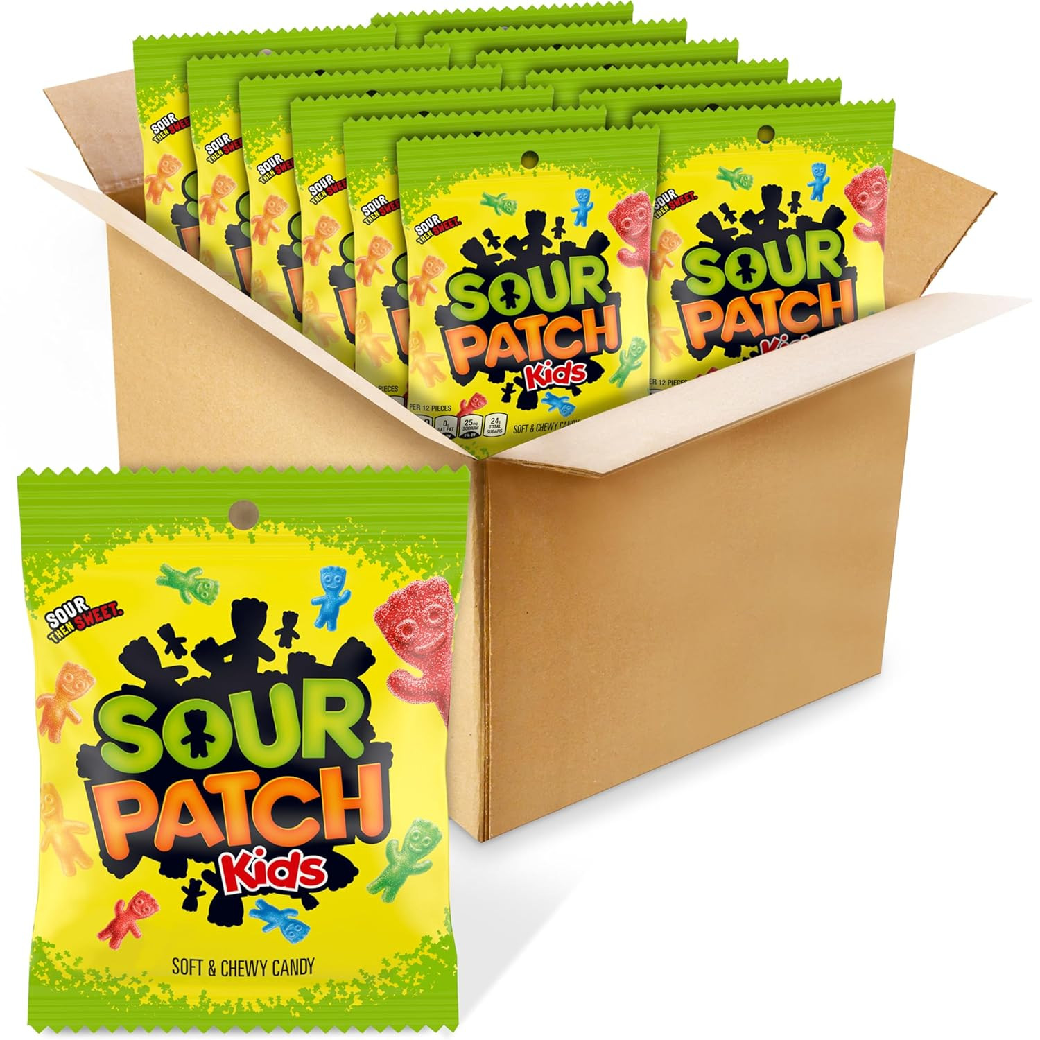 Оригинальные мягкие жевательные конфеты Sour Patch Kids, 3,6 унции (в упаковке 12 штук)