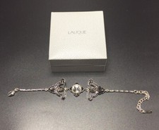 Lalique France Vintage Argent Sterling & Cristal Émail Noir Bracelet