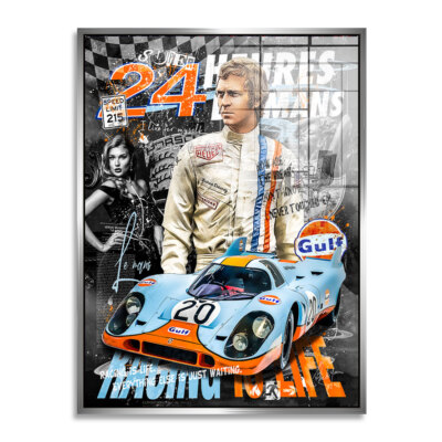 Pop Art Acrylglas Bild Steve McQueen Le Mans Porsche Wandbild Kunst Wand Deko