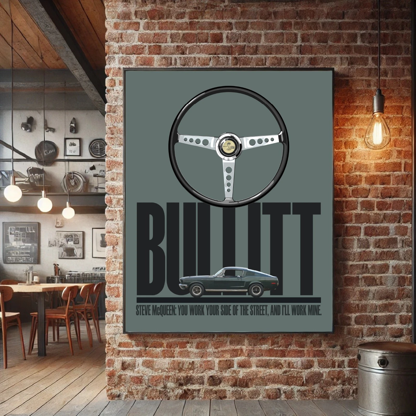Steve McQueen Bullitt Poster - Mustang Muscle Car Wall Art Print - Racing Gift