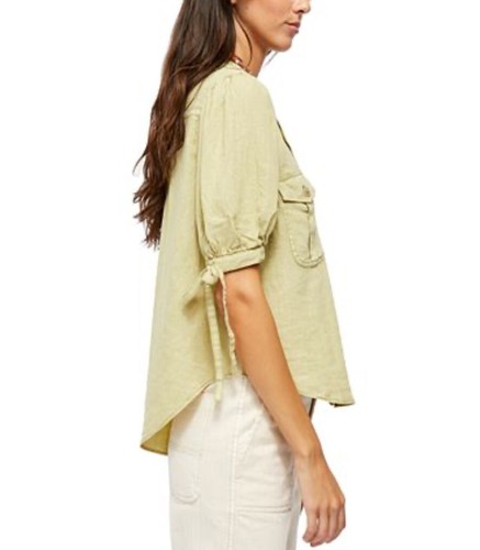 NWT-Free People Womens Babe Safari Linen Shirt Top Button Front Short Sleeve-XS - Picture 3 of 11