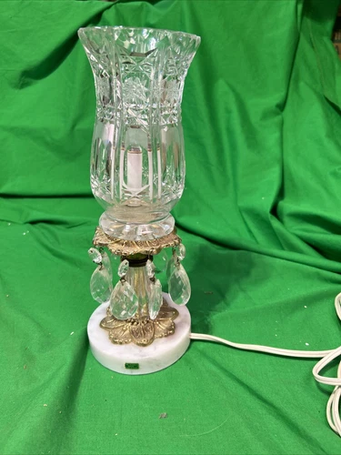 Crystal Clear Bedside Table Lamp Marble Base  Made In Italy Hollywood Regency