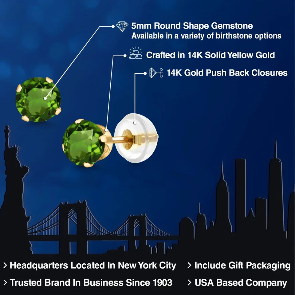 Aretes para mujer de 4 puntas de oro amarillo de 14 quilates con diopsido cromado verde de 1,00 quilates Foto 2 de 4