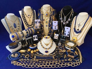 Vintage Now Blue & Gold Tone Jewelry Lot GOLDETTE PAILET ITALY ANNE KLEIN MONET