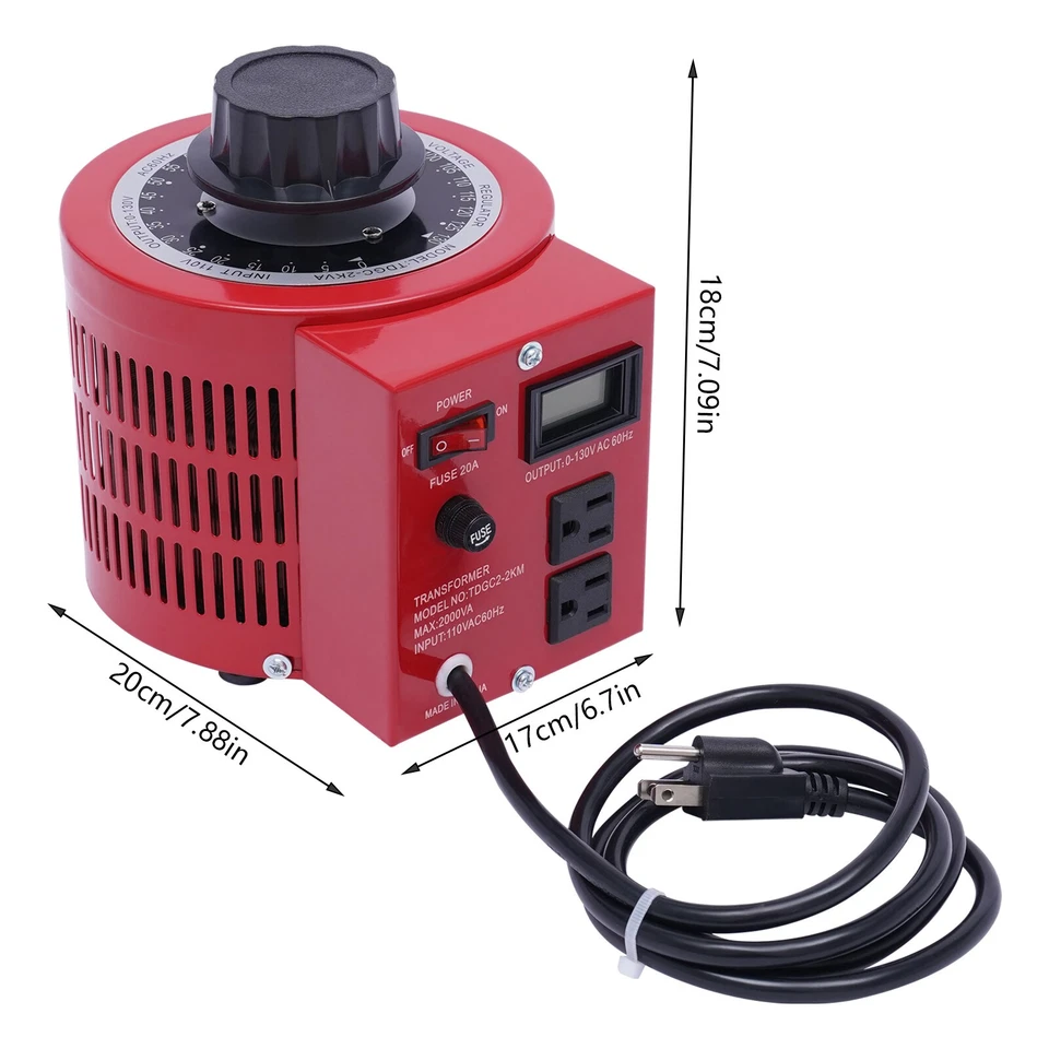 Transformador Variac de 20 amperios variable 0-130 V regulador de voltaje de CA medido 2000 VA rojo Foto 2 de 4