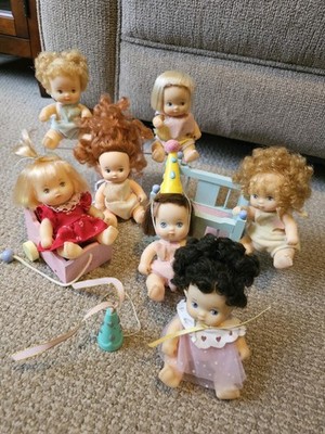 Vintage 1987 LOVE-A-BYE BABY Dolls, Hasbro Set Of 7, Wooden Crib & Wagon!