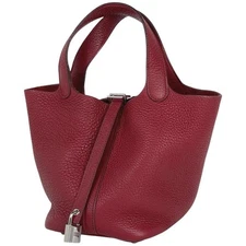 HERMES Picotin Lock PM Mini Handbag Togo Rouge Grenat #BS353