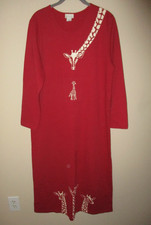Vintage Ladies Cité Red Giraffe Cotton Knit Maxi Dress Size Medium Made in USA