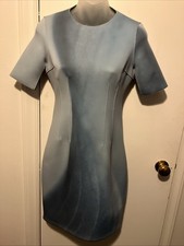 Elie Tahari Gwenyth Short Sleeve Marble Print Sheath Dress Blue Zip Up Size 2
