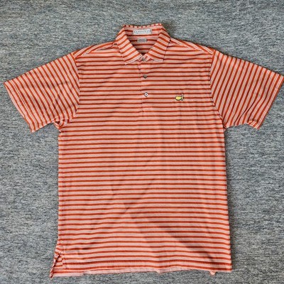 Masters Men's Medium Orange/White Stripe Golf Polo Shirt Pima Cotton Martin EUC