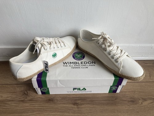 Mens FILA Wimbledon White Lace Up Sports Tennis Canvas Espadrilles UK 10 EU 44.5 - Picture 6 of 9