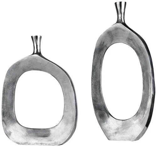 Uttermost Cierra Textured Nickel 2-Piece Modern Vase Set - Picture 2 of 2