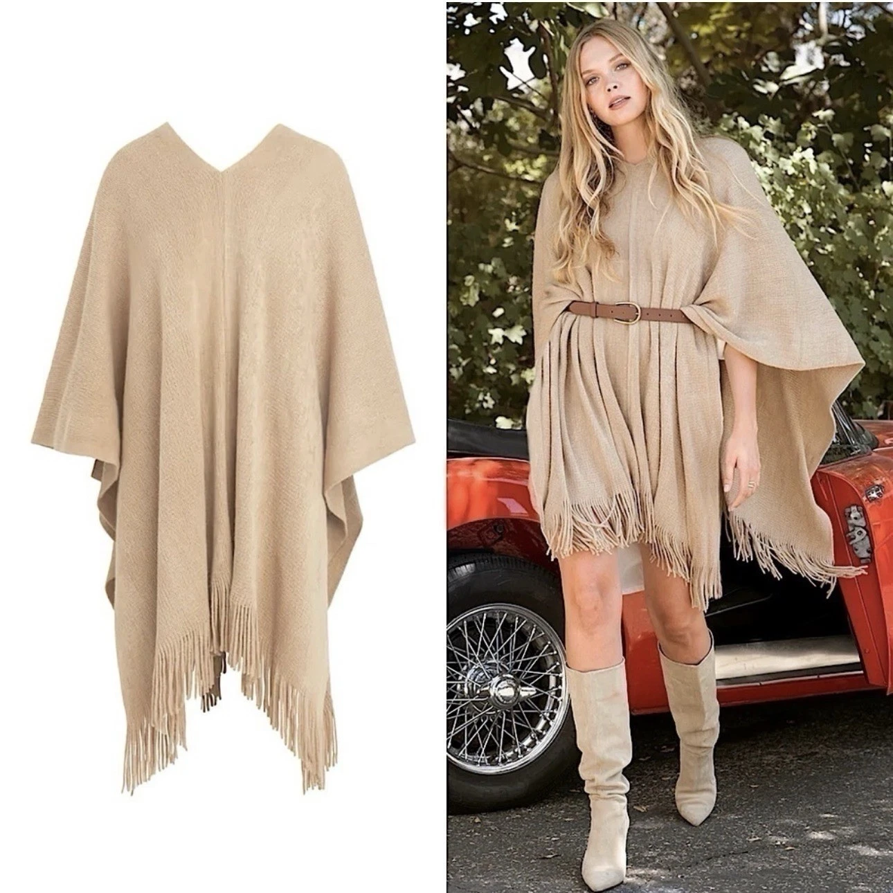Shiraleah Rowan Camel Fringe Poncho One Size Curateur Rachel Zoe