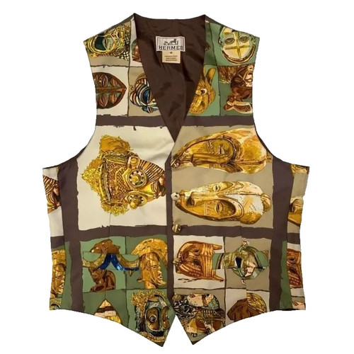 Hermes Luxury Silk Vest Gilet Mens Waistcoat Made in France Size 48 Authentic