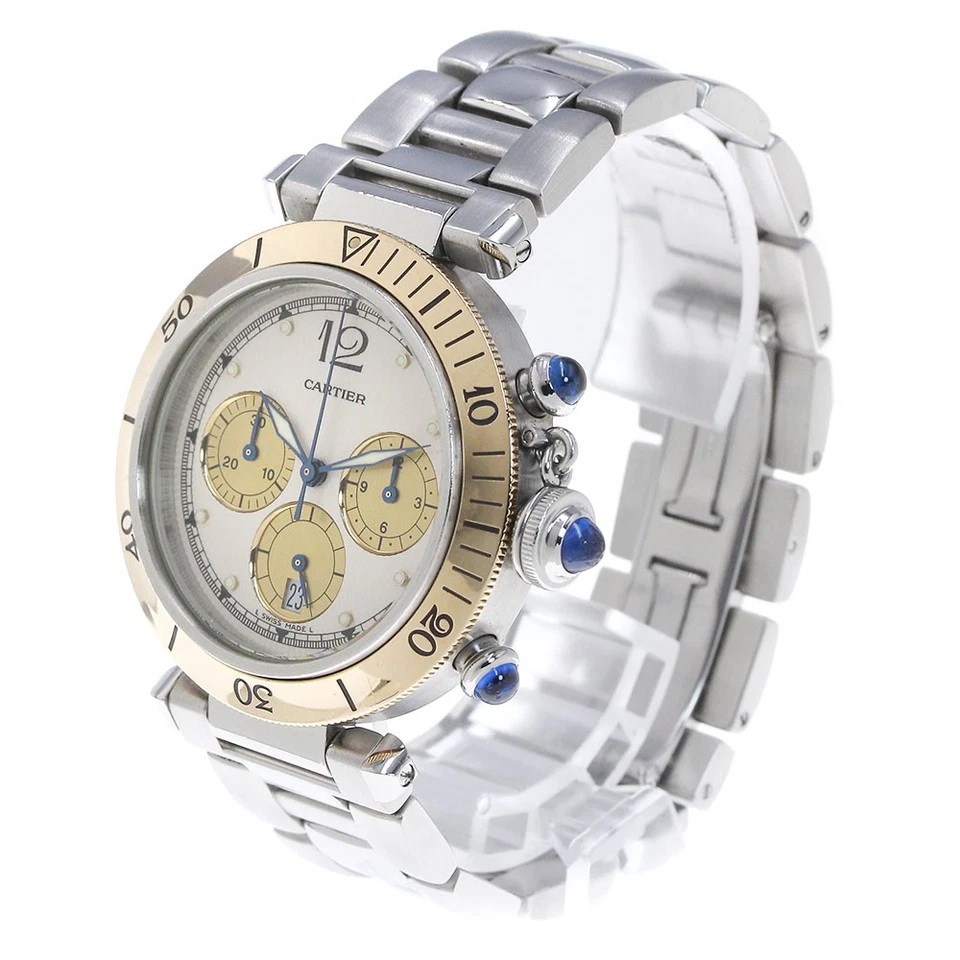 CARTIER Pasha W31011H3 Chronograph YG bezel beige Dial Quartz Men's Watch_847530 - Image 2 of 4