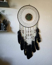 Fancy Black Dreamcatcher With Hand-beaded Medallion Weed/ Pot Wall Decoration