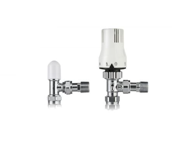 TRV Angled Thermostatic Radiator Valve & Lockshield 15mm x 1/2 PLUMBRIGHT 709157