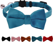 Cat Collar Breakaway with Bell and Removable Bow Tie Safety Buckle Velvet Adjust