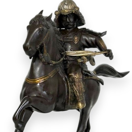 Japanese Bronze Samurai Warrior Statue Large Horse Vintage Metal Figurine 17 in
