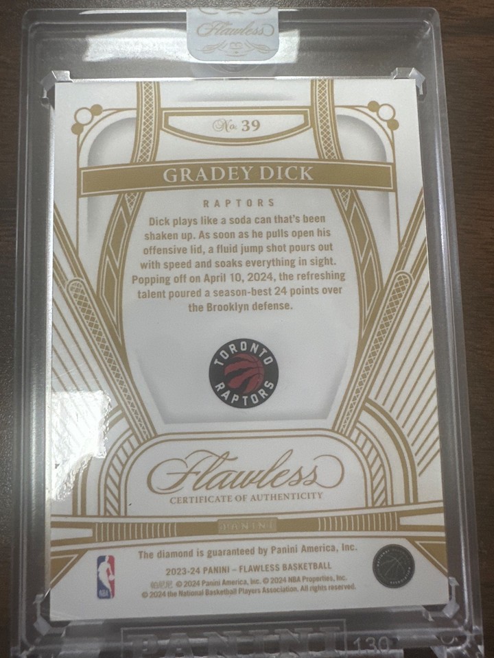 2023-24 Panini Flawless Gold Diamond #39 Gradey Dick RC Rookie 19/20 ...