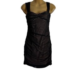 Black Ruched Mesh Sheath Mini Dress Spaghetti Strap Party Club