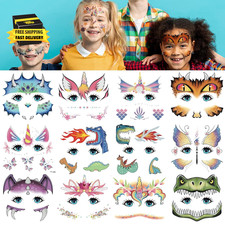 24 Sheets Face Tattoos for Kids, Dinosaur Mermaid Butterfly Face Paint for Boys