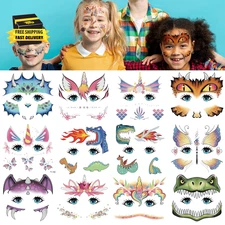 24 Sheets Face Tattoos for Kids, Dinosaur Mermaid Butterfly Face Paint for Boys