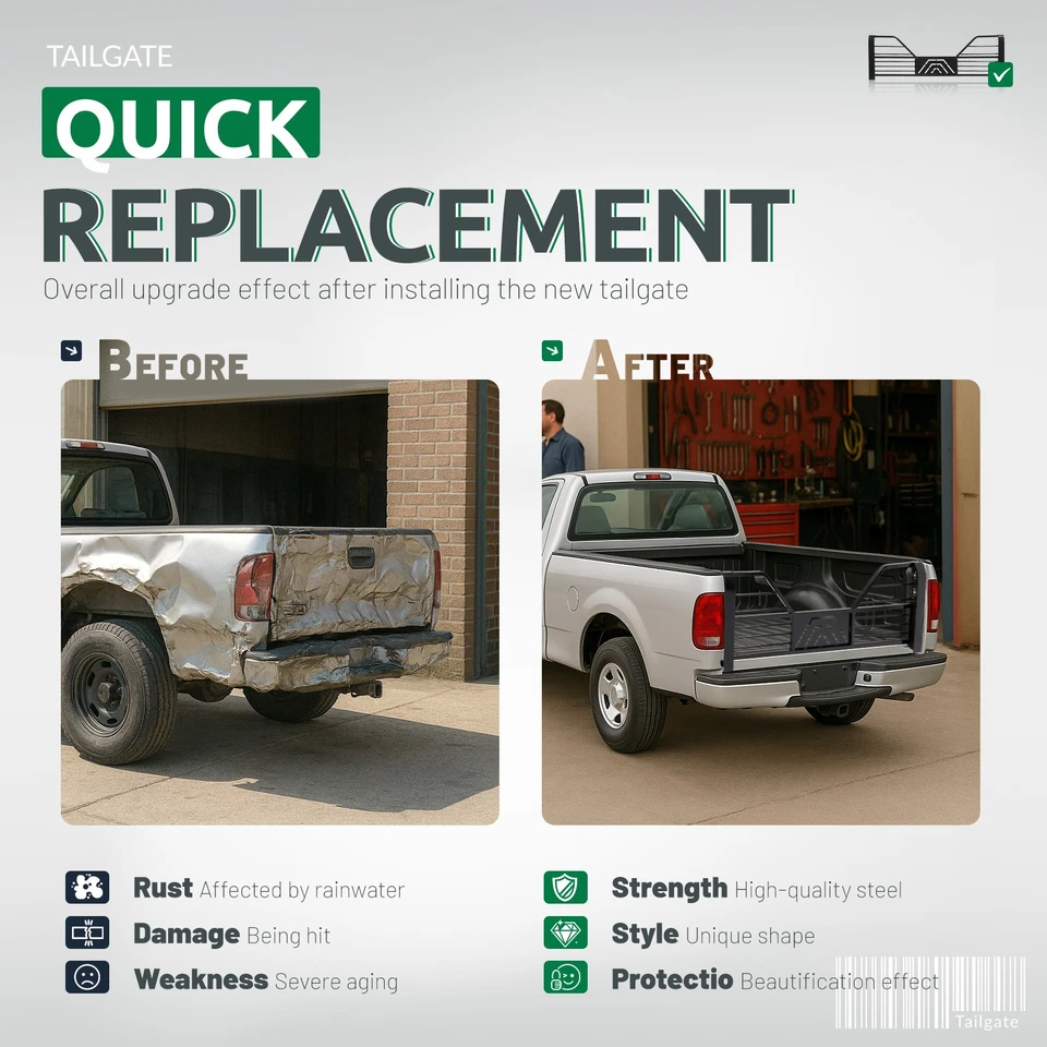 Fits Ford F-150/F250 SD/F350 SD 1987-1997 Rear Wheel Vented Tailgate Steel - Image 4 of 4