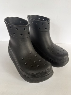 Crocs Classic Crush Rain Boots M/9 W/11 Black Rubber Unisex Mens 9 Womens 11