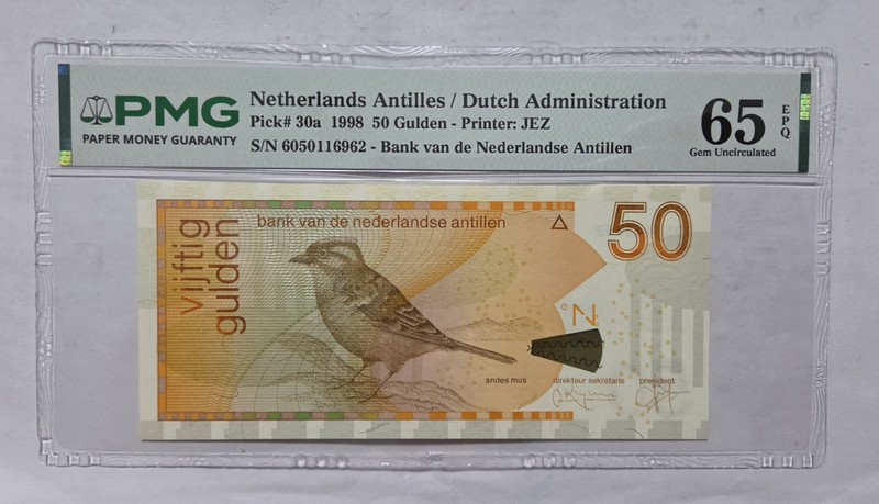 1998 Netherlands Antilles / Dutch Adminisration 50 Gulden P-30a PMG 65 EPQ