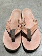 Women  s used Rainbow Sandals pink leather flip flops size medium 6.5-7.5 