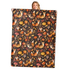 Autumn Cute Throw Blanket,,Soft,Lightweight Flannel,Fall 50x60in Fox