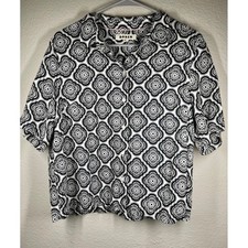 Boden Black White Geometric Print Button Up Shirt Women US 8 UK 12 summer