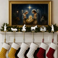 Set of 6 Christmas Stocking Holders for Mantel Nativity Scene Stocking Hanger...