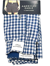 NWT AMERICAN EAGLE 4" Stretch Boxer Sz XS-S-M-XL Cobalt Blue White Checks 94