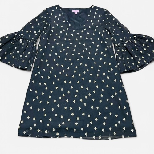 Vestido Lilly Pulitzer Caroline Mujer Talla 0 Negro Dorado Metálico Seda Manga Campana - Imagen 3 de 8