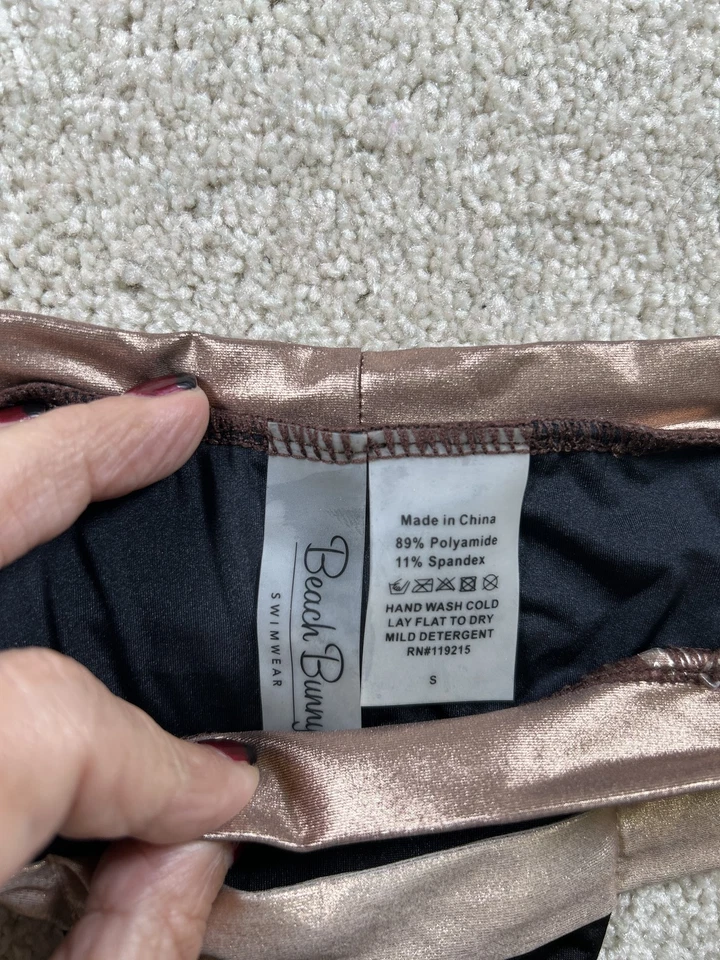 Beach Bunny Bikini Bottom Womens Small Metallic Bronze Double Strap Swimwear - Image 3 of 4