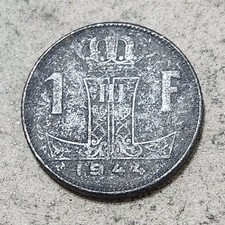BELGIUM 🇧🇪 ONE (1) FRANC COIN 1944 (KING LEOPOLD III / WARTIME)