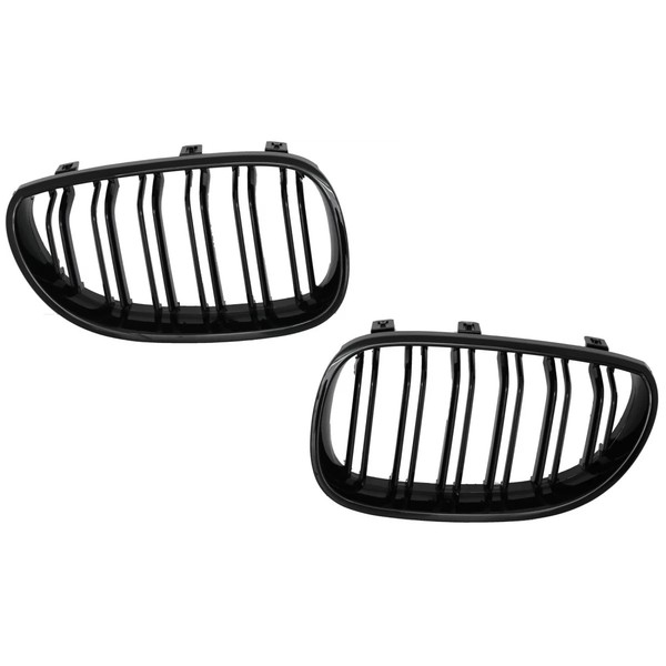 KüHlergrill Nieren FüR BMW 5Er E60 E61 Doppelt Streifen M Look GläNzend Schwarz-image