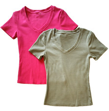 Short Sleeve V-Neck T-Shirt Stretch Cotton Blend Elevated Basic Women M 2-Pack