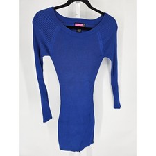 Say What Womens Sz M Knee Length Sweater Dress Bodycon Blue Ribbed Long Sleeve
