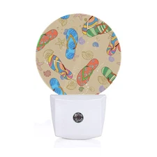 Flip Flops Night Light Plug in Wall, Summer Beach Sand Starfish Auto Sensor