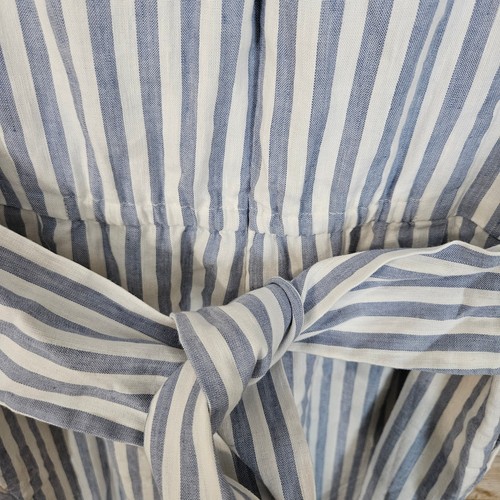 Vince Camuto Linen Jumpsuit Size 10 Striped Coastal Pockets Beach Preppy Overall - Picture 7 of 14