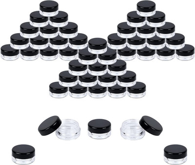 50PCS 3g Dab Containers 3ml Round Clear Jars for Scrubs Lotions with Black Lids