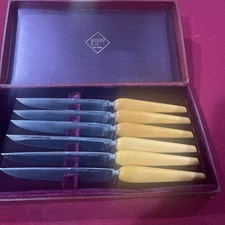 Hoffritz Steak Knives Wood Handle Stainless Steel Set 5 Tableware Servingware