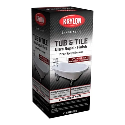 Krylon K04501007 Tub & Tile Ultra Repair Finish Paint Kit, Bright White