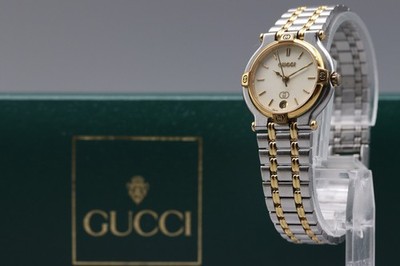 [Near MINT w/Box] Gucci 9000L White Dial Two-Tone Quartz Ladies Watch