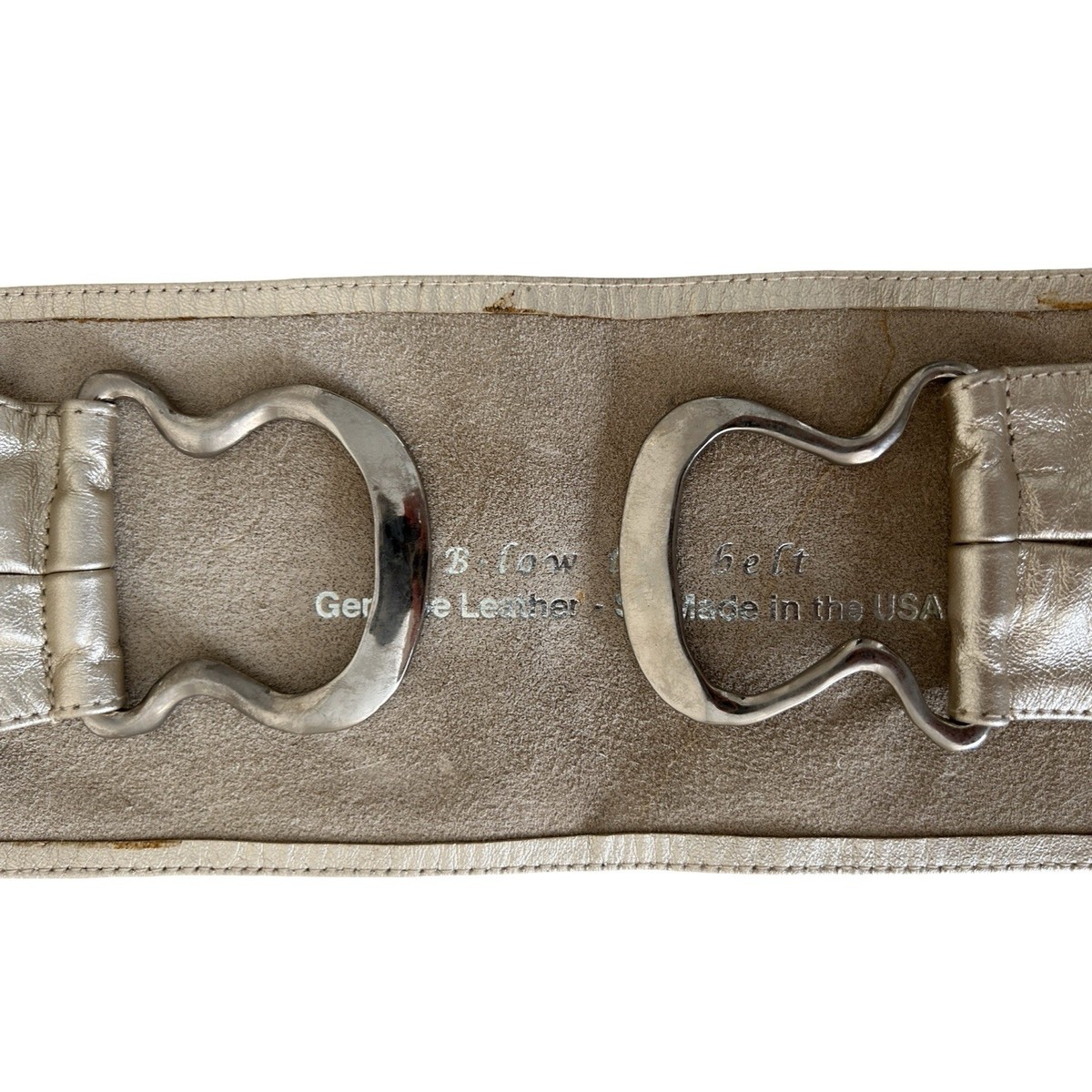Vintage Leather Statement Belt Sculptural Silver Buckle Made in USA Zoe Sculptural European Leather Belt in Black/Silver main image 4