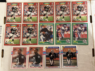(14) Tim Brown Football Cards 1989 Rookie Lot Raiders Notre Dame RC Collection